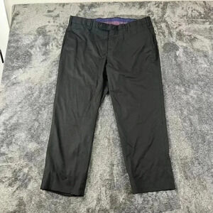 Incotex Super 100s Men's Dress Pants 37X26.5 Black Classic Fit Slacks Flat Front